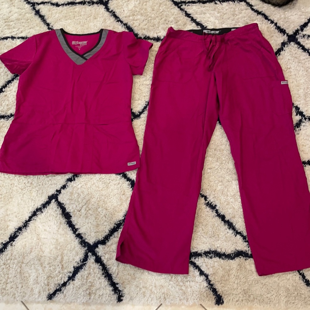 Grey’s Anatomy scrubs, M top, L pant, Wine/Grey/Bl